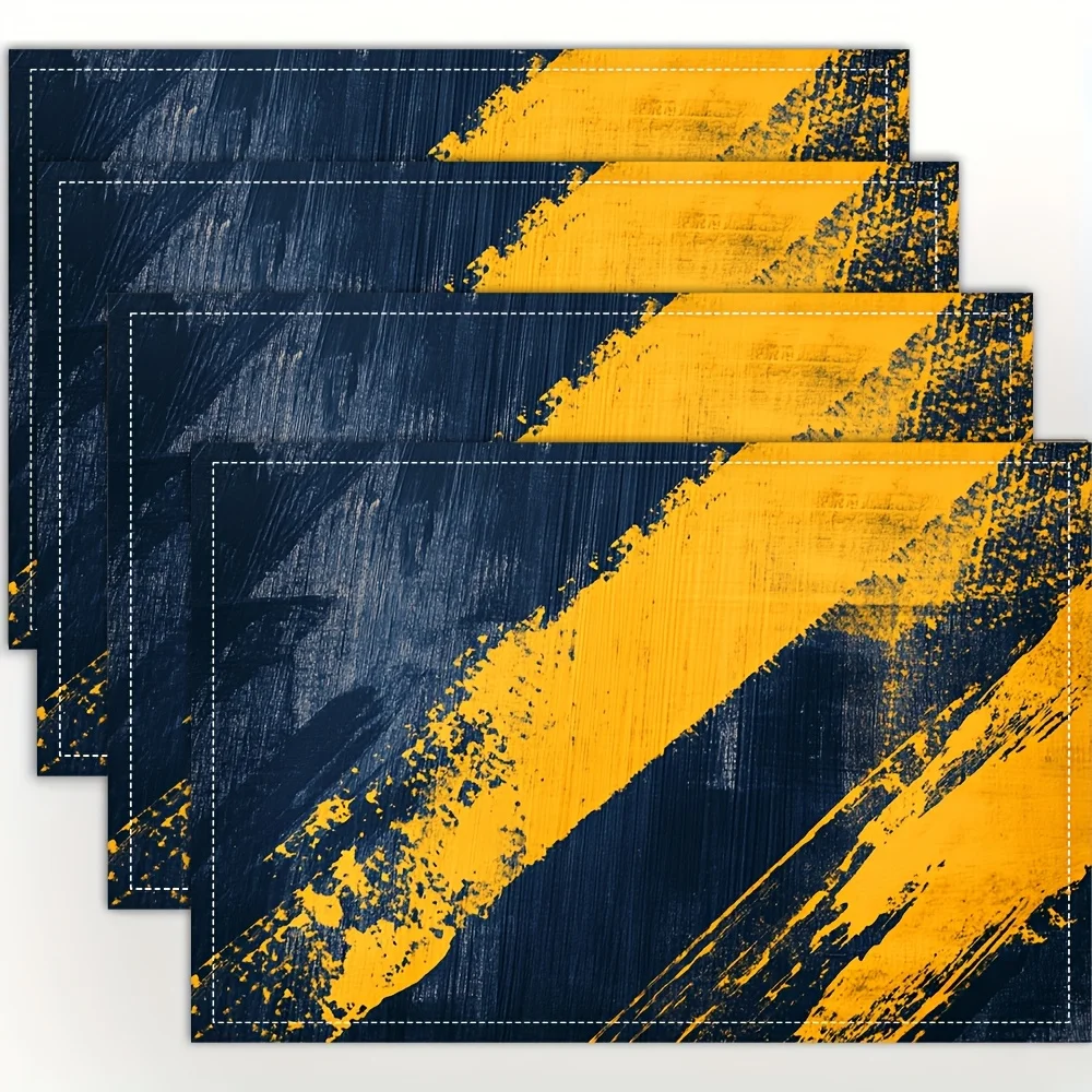 Blue Yellow Abstract Brush Stroke Modern Placemats Linen Washable Non Slip Heat Resistant Table Mats for Kitchen Dining Decor