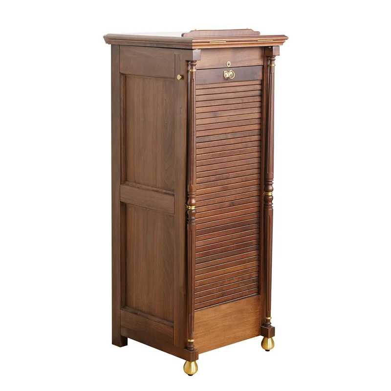 

North American black walnut floor rotating tea set storage display case