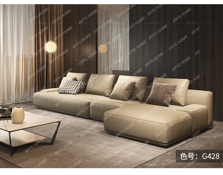 Ldown sofa first layer cowhide three-person small apartment living room complete combination light luxury