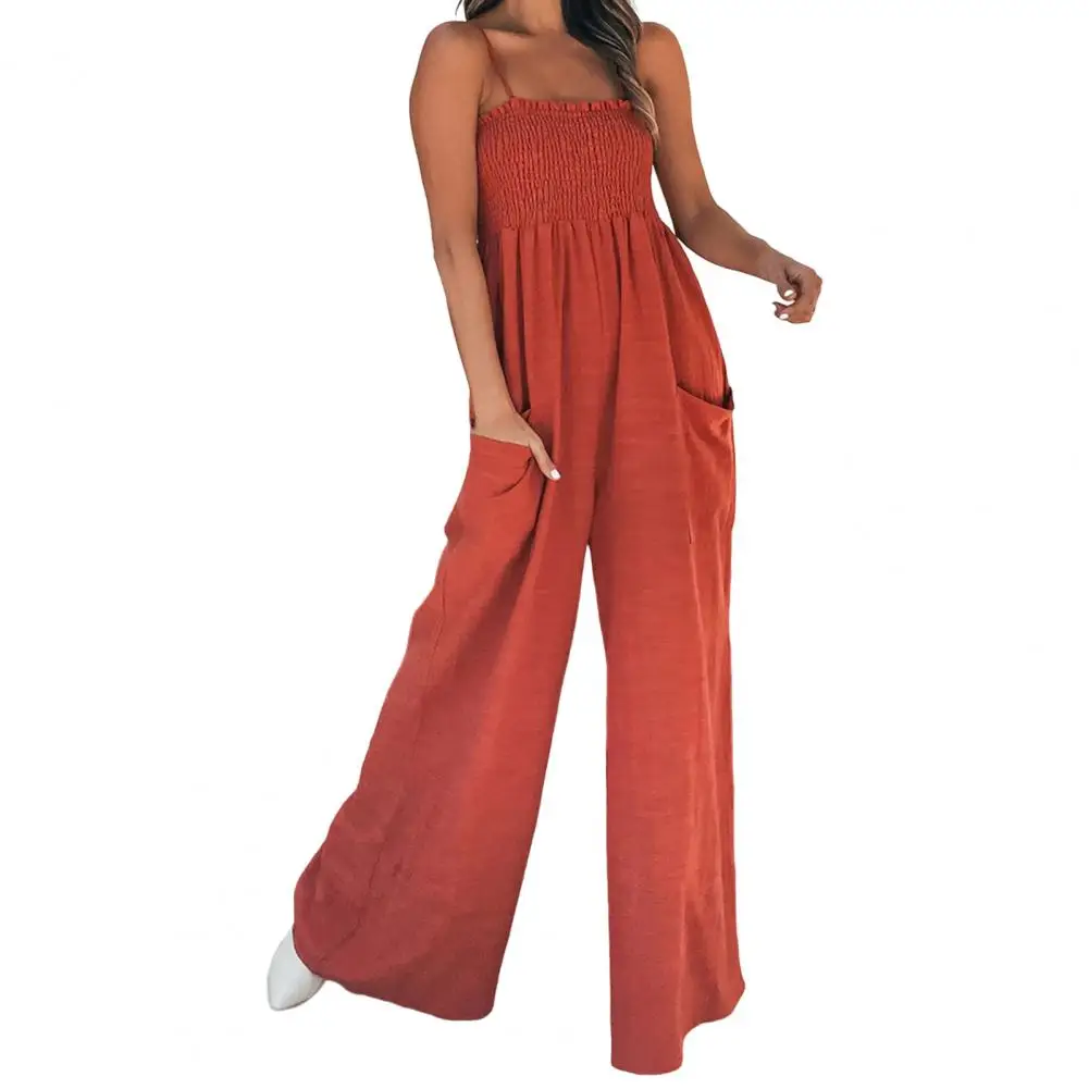 Women Sleeveless Straps Jumpsuits Summer 2024 Casual Wide Leg Pants Fashion Jumpsuit Solid Color Loose Women Slimming Playsuits