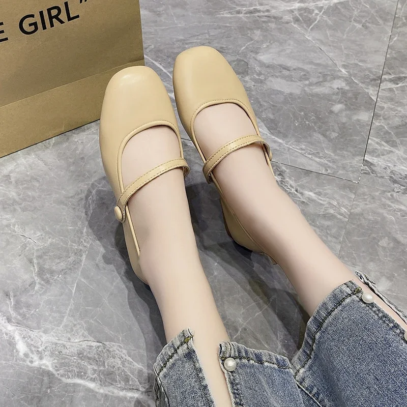 Korean Style Shoes Casual Women's Sports Shoes High Heels Flat Soft Shallow Mouth Square Head 2024 New Fashion Retro Summer