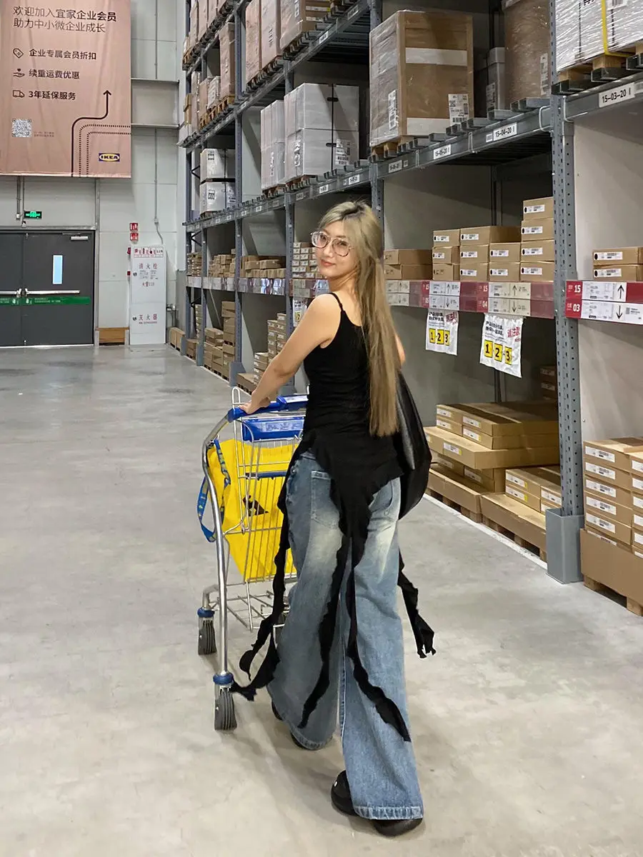 

Jeans Women Wide Low Rise Waisted 2000S Vintage Retro Hipster Spicy Girl Series Trend Popular Cool Hot Versatile Basic Everyday