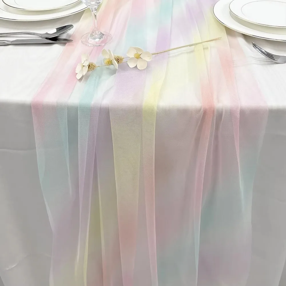 

New 75X180CM Table Runner Gradient Gauze Table Cloth Sheer Mesh Rainbow Dining Table Decoration Brithday Party