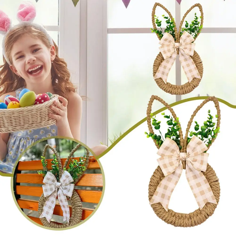 

Handicrafts Spring Bunny Wreath For Spring And Easter Front Door Wall Window Decor Decorated With Bow And Green Advent Wrea X8V2