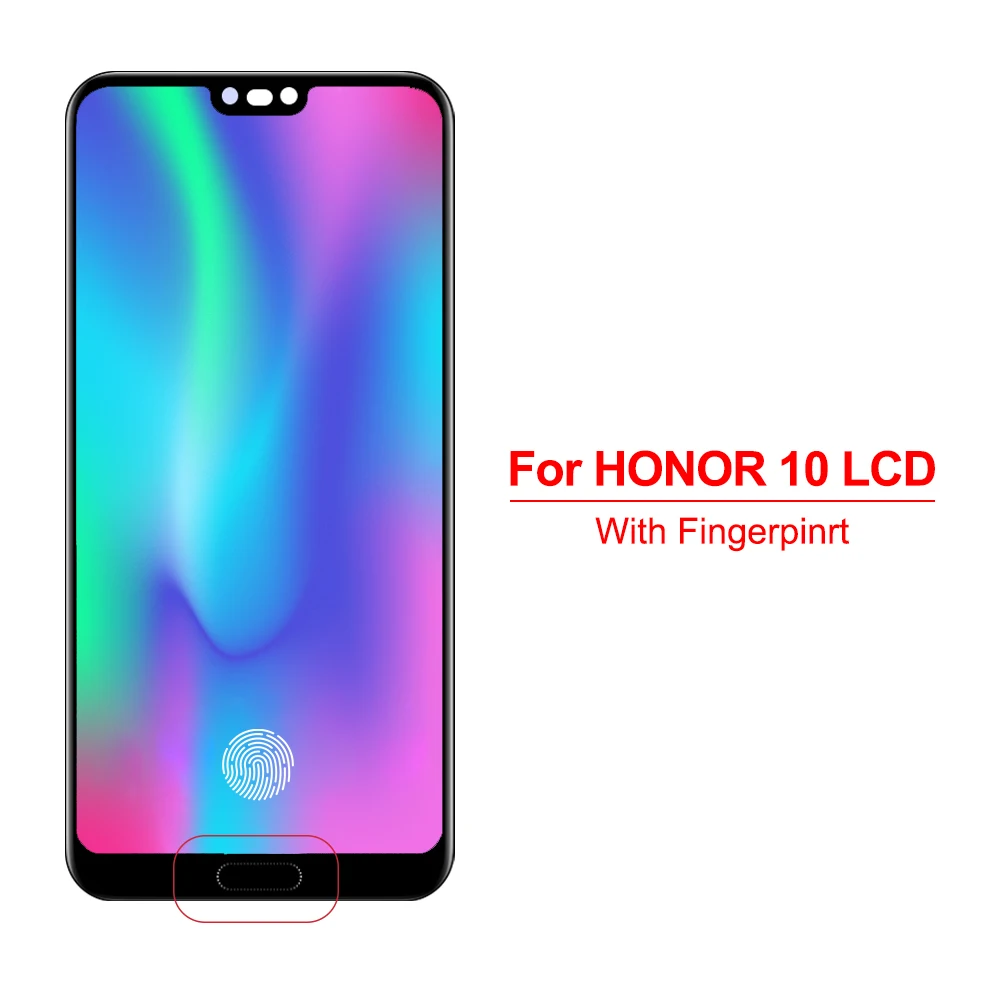 5.84 inch LCD Screen For Honor 10 Display With Fingerprint 10 Touches LCD Replacement For Honor 10 COL-L29 L19 AL10