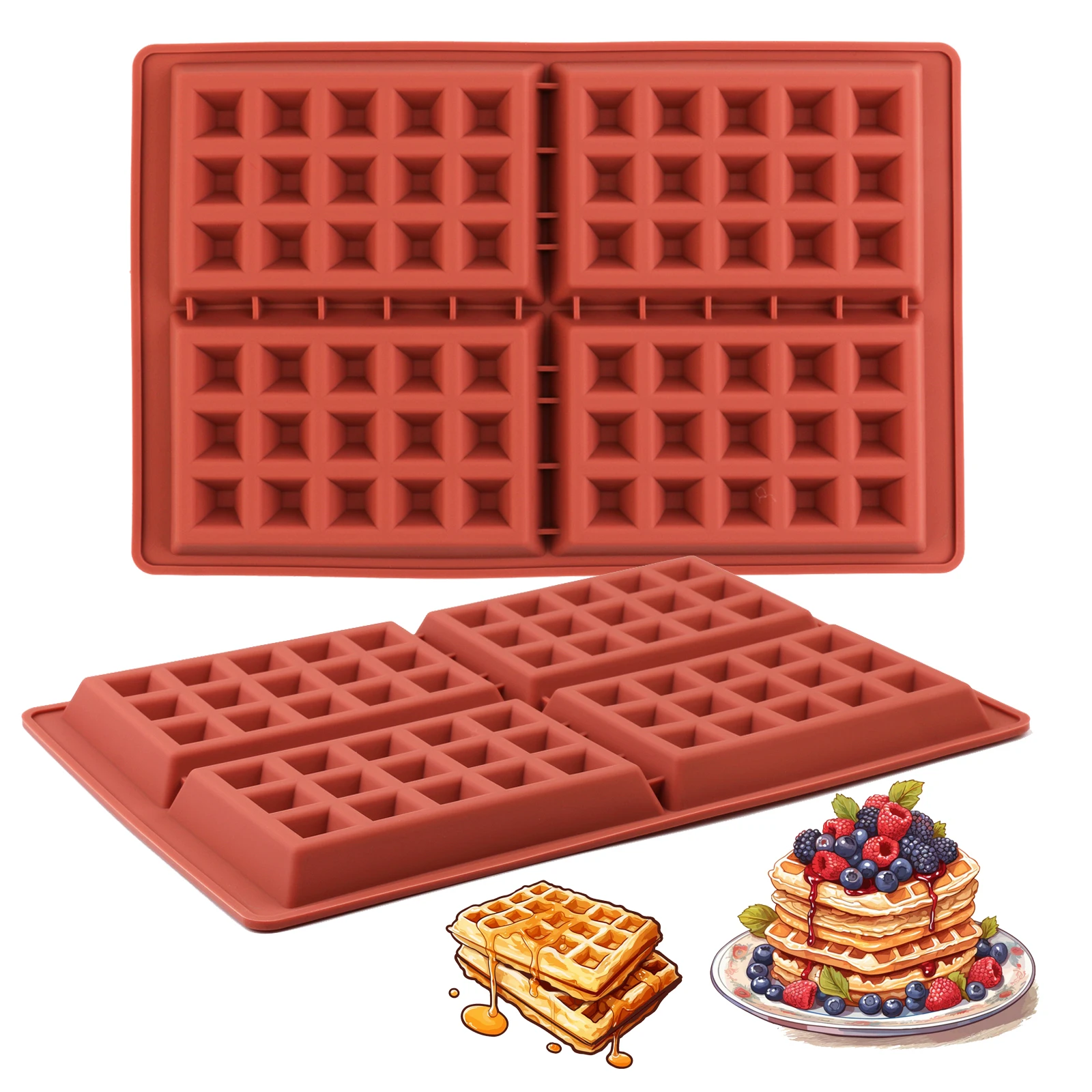 Waffle Mold Silicone Waffle Mold 4 Cavities Waffle Mold Silicone Waffle Maker Baking Tray Mold for Waffle Cake Chocolate