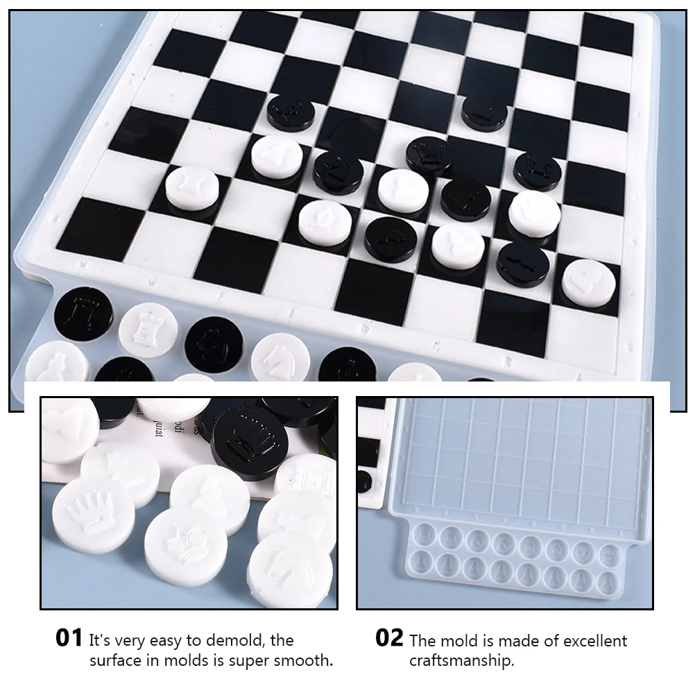 قالب دولي عالي المرونة من السيليكون سطح أملس لتقوم بها بنفسك قوالب شطرنج الراتنج للوحة لعبة الحرفية صب الايبوكسي الشطرنج #5