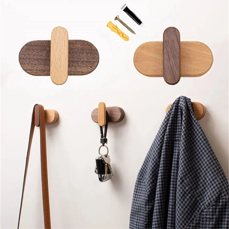 Wood Clothes Hanger Wall Mounted Coat Hook Decorative Key Holder Hat Scarf Handbag Storage Bathroom Rack Kitchen Accessories