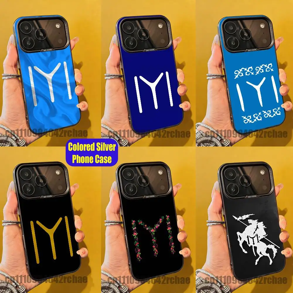 Coque de téléphone pour iPhone 14, 16, 12, 15, 13, 17, 11, Pro, Max, Plus, Air, Mini, motif drapeau de la tribu Blue Kayi, symbole de la résurrection d'Ertugrul, couleur argent