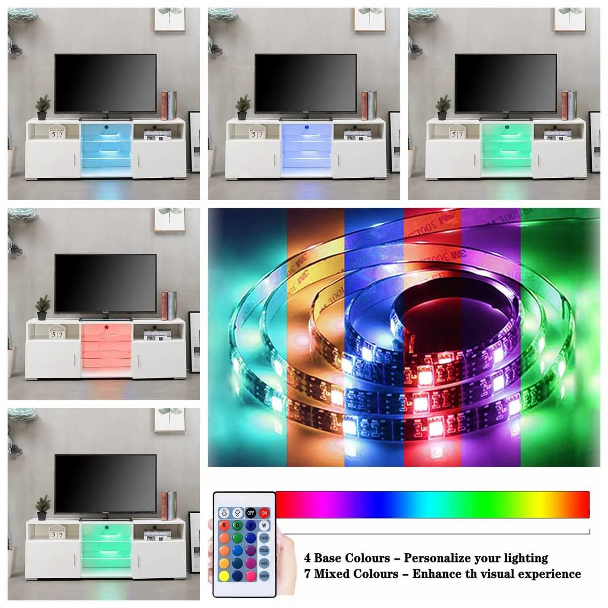 Modern RGB LED TV Stand Cabinet Living Room Furniture fit for up to 65inch TV Screens High Capacity TV Console for Living Room