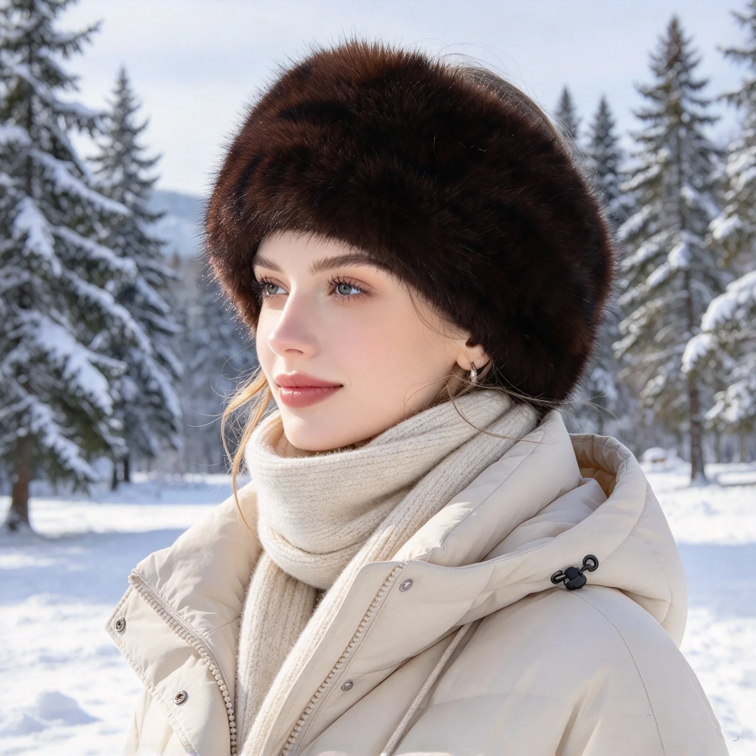 Retro Leopard Print Long Faux Fox Fur Headband, Wide-Brimmed Ear-Warming Headband, Autumn and Winter Outdoor Cold-Proof Fluffy Plush Women's Headband