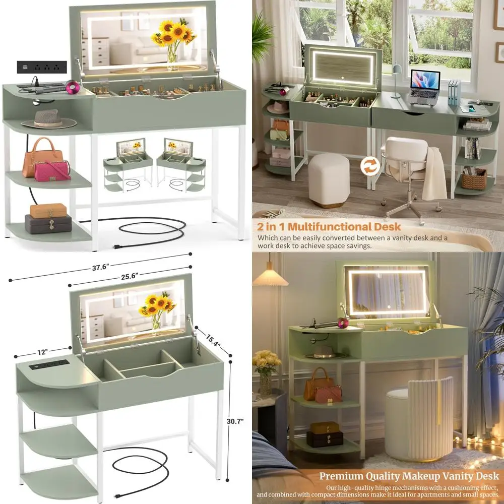 

Illuminated Makeup Vanity Desk with Flip Mirror and Storage Drawers