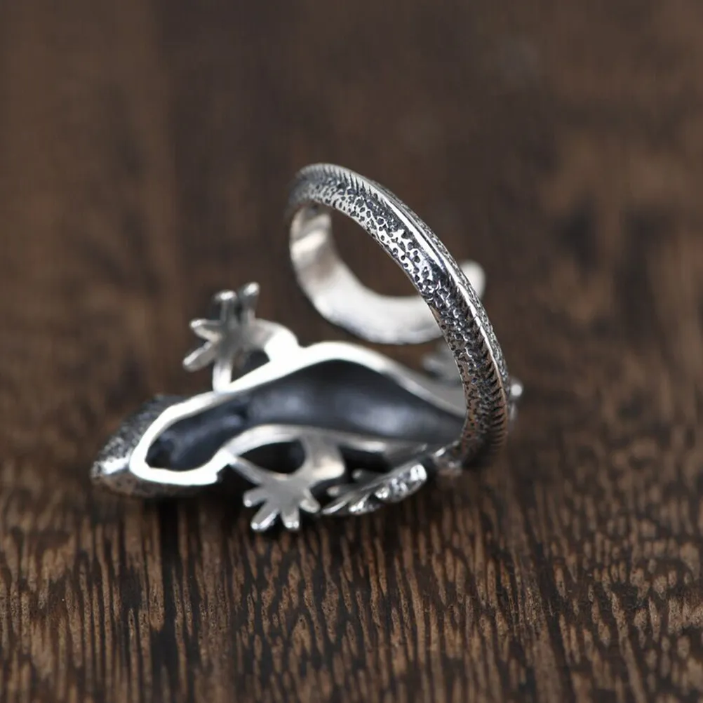 2Pcs Adjustable Lizard Ring Vintage Inspired Realistic Animal Hand Jewelry Unique Reptile Statement Ring for Men Women Unisex