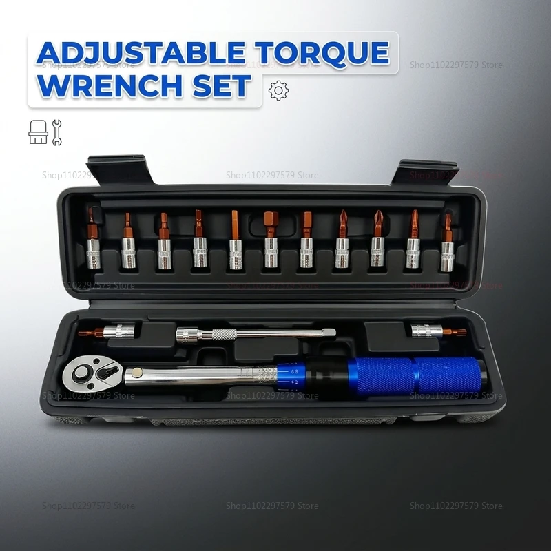 15pcs Bicycle Torque Wrench Set 1/4 Inch Adjustable 2-24Nm Hex Wrench Kit for Bike Maintenance Repair for Mountain and Road Bike