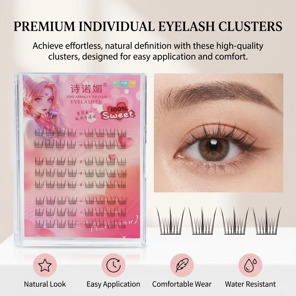 Korean Girl's Group Style False Eyelashes 8-12mm Mixed C Curl Black Segemented Eyelash Extension Natural Long Comic Lash Cluster