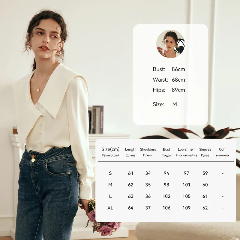 OLrain French Vintage Shirt Woman Spring 2025 New Fashion White Elegant Tops Long Sleeve Asymmetric Lapel Blouses O23QC85921