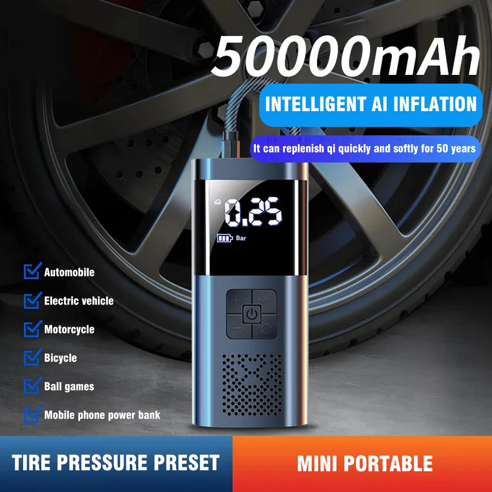 

6000mA Cordless Electric Air Pump Portable Compressor 150PSI Type C Rechargeable Tire Inflator For Car Bike Balls