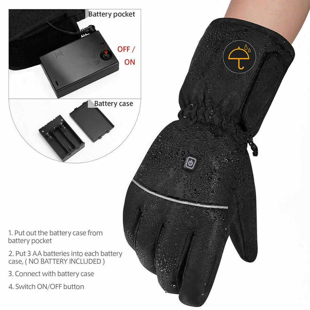 Unisex Electric Heated Gloves 3 Levels Temperature Waterproof Thermal Gloves Cycling Riding Outdoor Hand Warmer Black