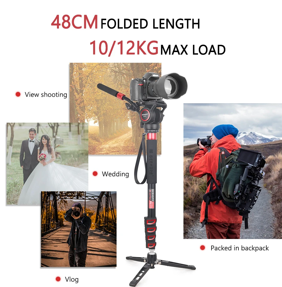 GEEHOPE U270A/U370A Kamera Einbeinstativ Aluminiumlegierung 5-teiliges Bein Professioneller Videoständer für Canon Nikon GoPro DSLR Camcorder – Detail 7