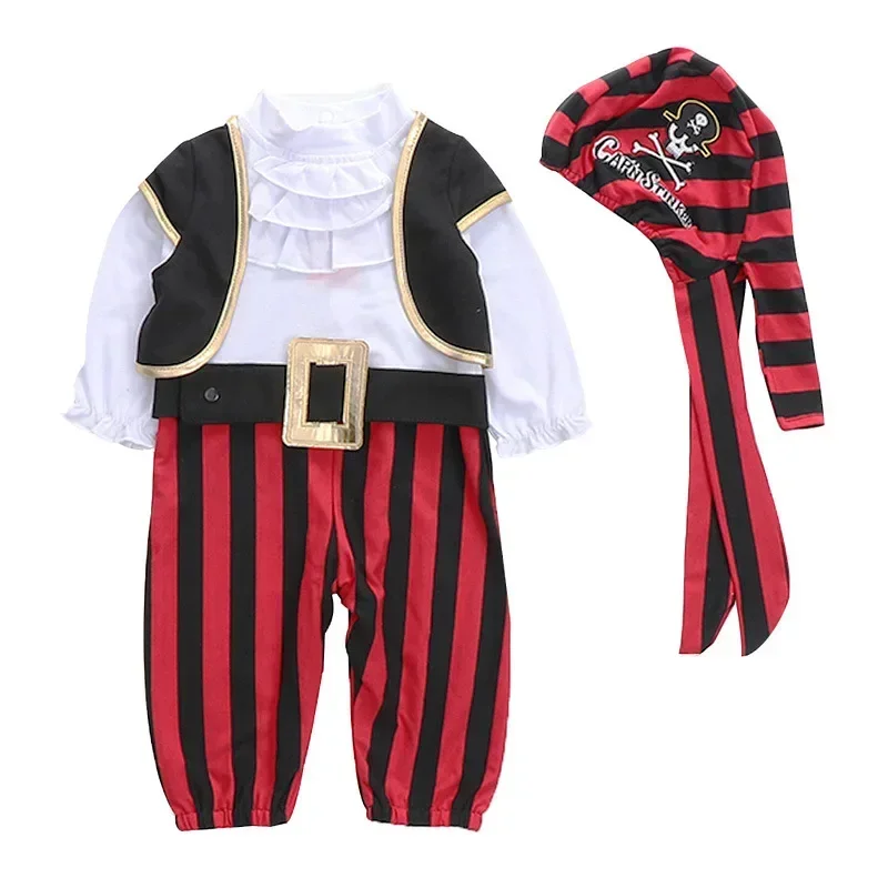 Cosplay Cavaliere Rosso Capitano Pirata Vestito per bambini Tute per bambini Pagliaccetto Costume di Halloween Festa in maschera Puntelli per spettacoli teatrali Anime