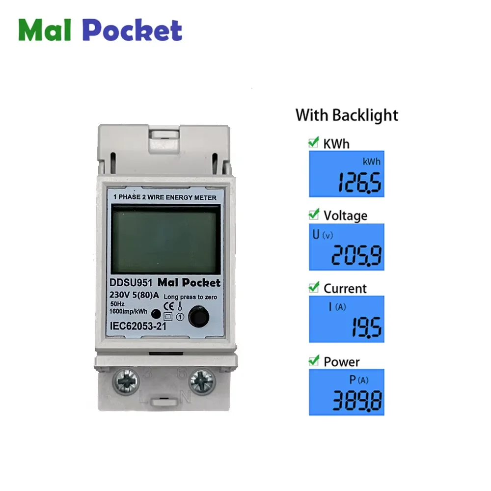 

AC 230V 50Hz Single Phase Two Wire LCD Digital Display Wattmeter Power Consumption Energy Electric Meter KWh Electric Din Rail