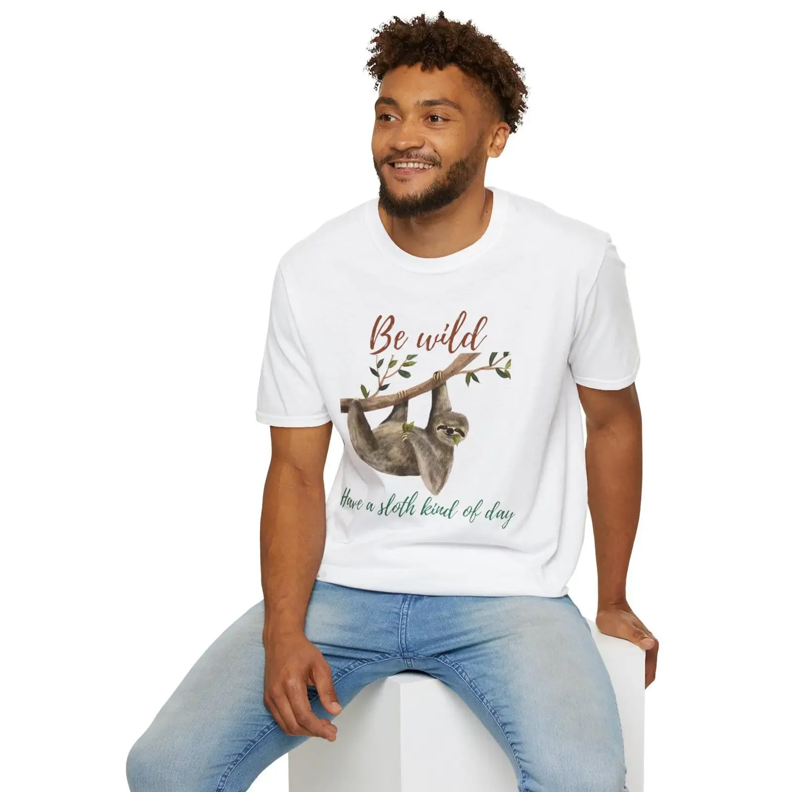 Lustiges Faultier-T-Shirt „Be Wild“ aus bequemer Baumwolle, Vintage-Waschung, grafisches Design, stilvolles, lässiges, vielseitiges Oberteil für den Alltag, bequem