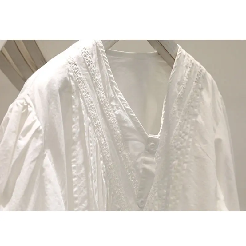 Plus Size Dames irt V-Ne Long Sve Bloemenversiering Geplooide losse pasvorm Casual top voor jongere uitziende lente zomer