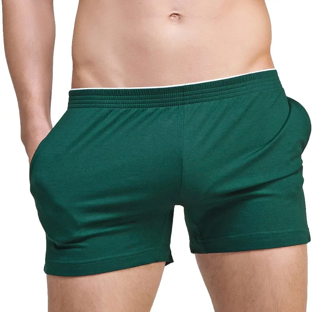 Pantalones cortos de entrenamiento para correr para hombre, pantalones cortos de algodón para gimnasio, pantalones de dormir de salón, cintura