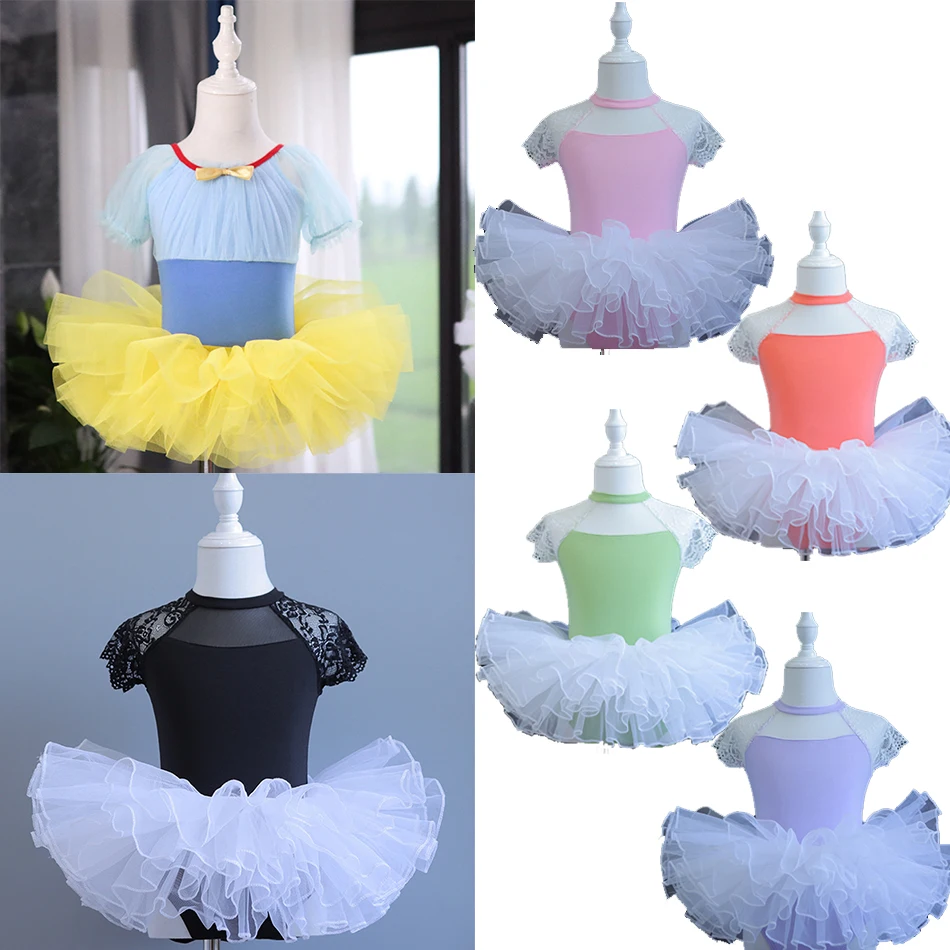 

Girls Short Sleeve Lace Ballet Leotards Tutu Skirt For Kids Summer Dance Clothes Gymnastics Training Two Pieces Dancing Bodysuit