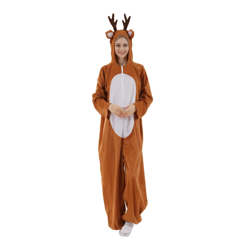 Disfraz de alce de Navidad para mujer, de una pieza, para pareja, divertido carnaval, fiesta, escenario, disfraz de Cosplay, mono de Reno bonito para adulto, vestido elegante