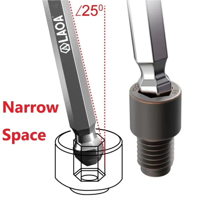 LAOA 1pc Ball Head Hex Screwdriver Flat Head Screw Driver with Magnetism Screwdrivers S2 58HRC Alloy Steel Anti-slip Handle 1pc