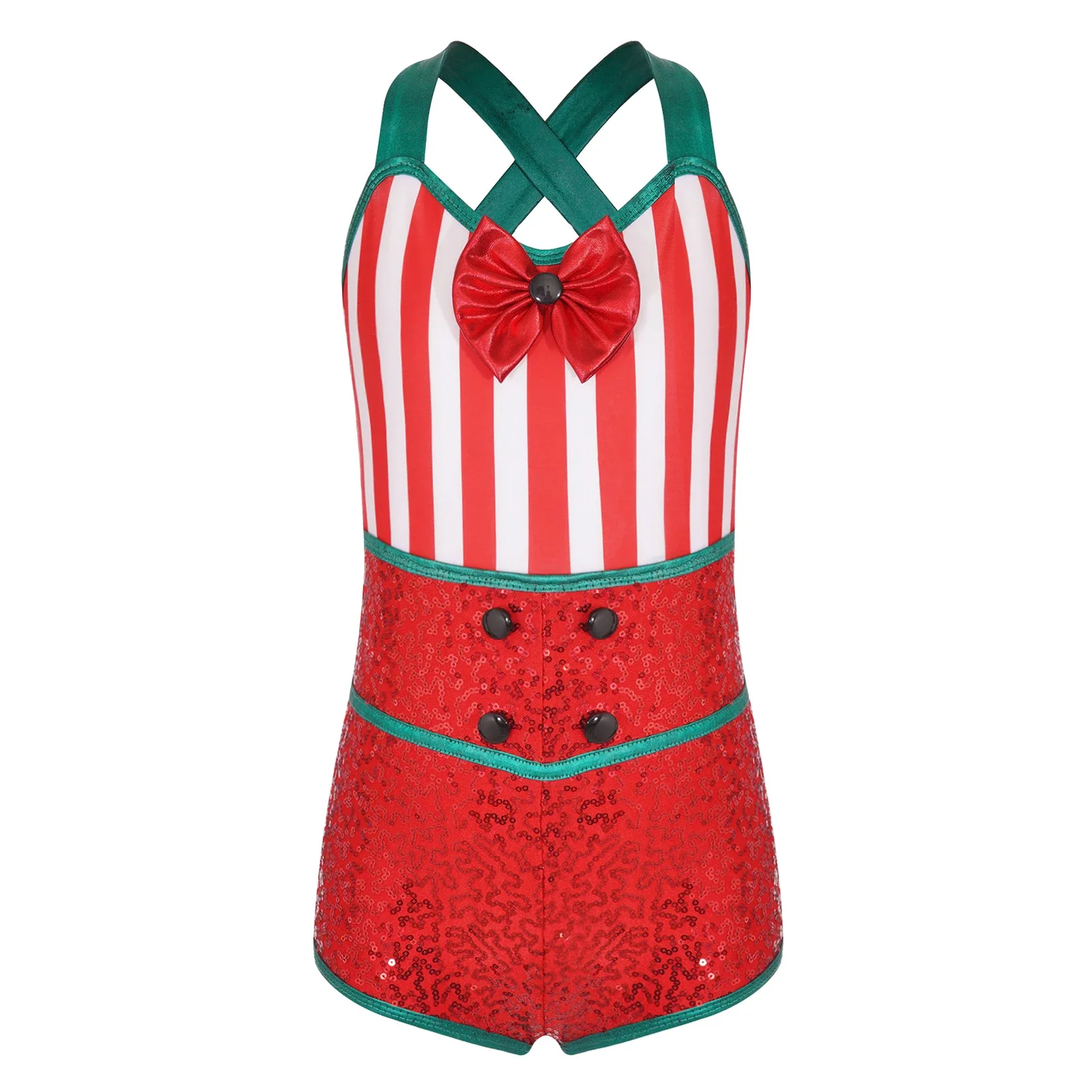 عيد الميلاد الاطفال الفتيات قصب الحلوى زي بذلة أكمام الترتر الرقص Unitards الجمباز عيد الميلاد مرحلة الأداء Dancewear