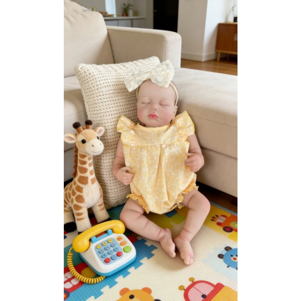 

19" Realistic Newborn Baby Girl Doll Asleep Loulou Hand Detailed Painting 3D Skin with Visible Veins Reborn Baby Dolls Kids Toy