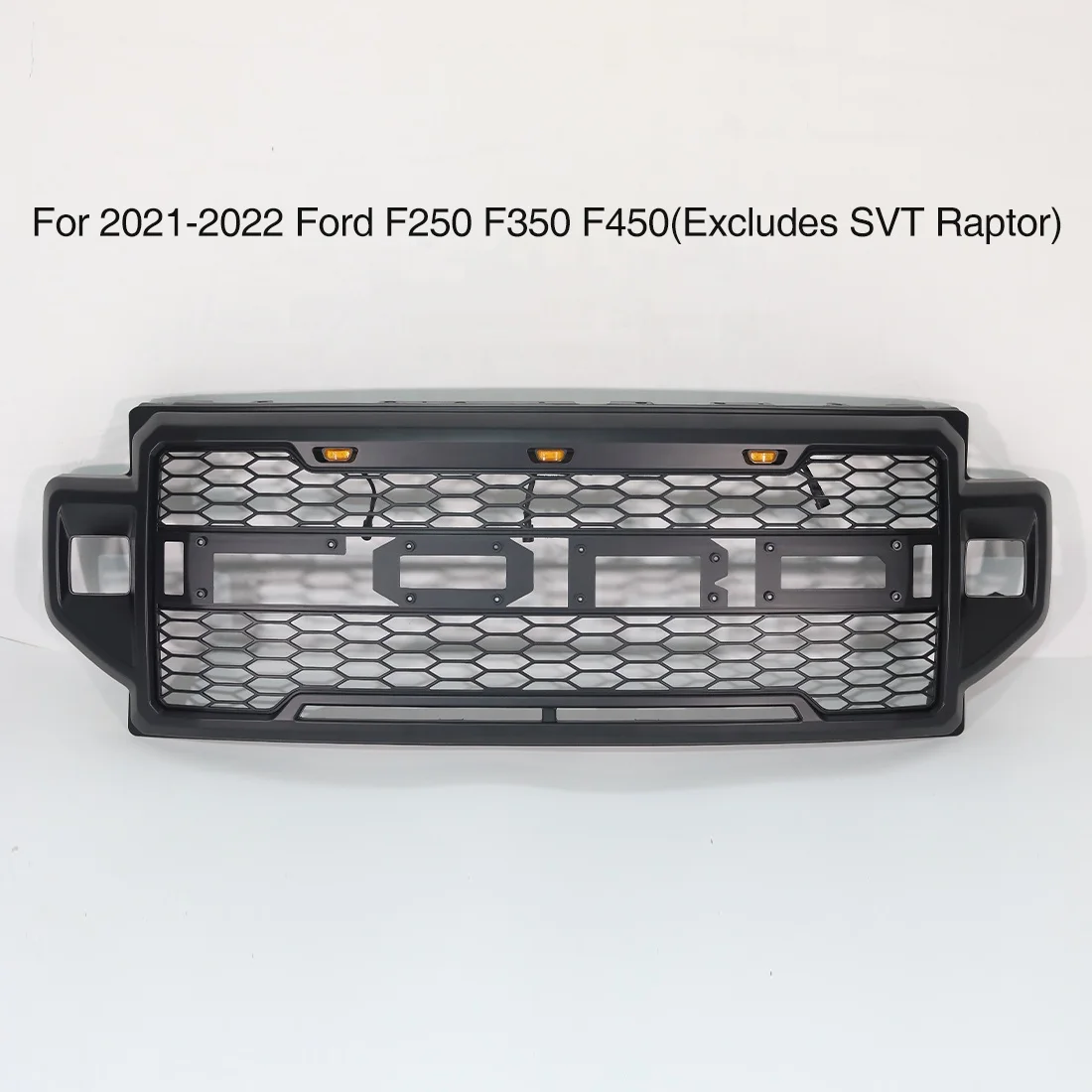 Raptot Style Front Grille Car Grills With Amber Led Light And Side Lights Fit For FORD F250 350 2020-2022 Black