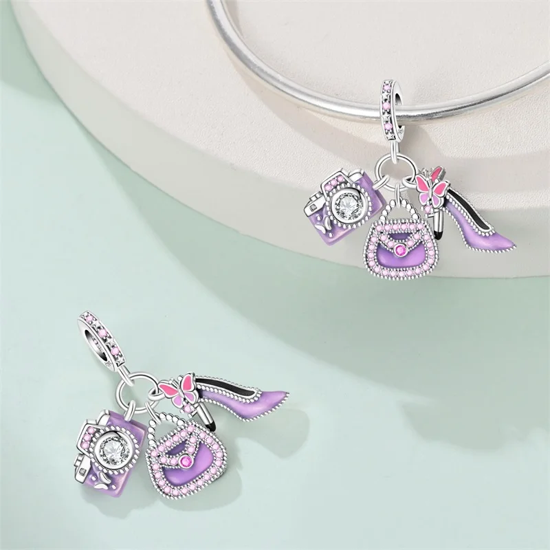 Purple Series 925 Sterling Silver Lily of the Valley Rose Mermaid Witch Hat Charm Fit DIY Bracelet Necklace Charming Gifts