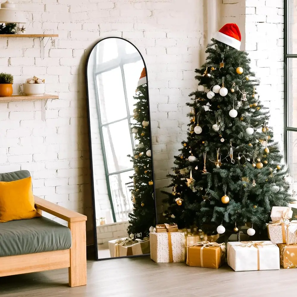 56-Zoll hoher gewölbter Wandspiegel mit Aluminiumrahmen für die Inneneinrichtung – Schwarz