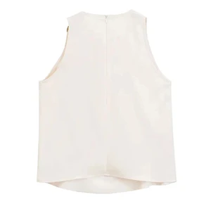 Women's Traf-Blouses of Golden, Sleeve Without, Collar, Rear Zipper, Women's Shirts, Chic Tops, Fashion 10 Main Sales Gold Blouse - №9