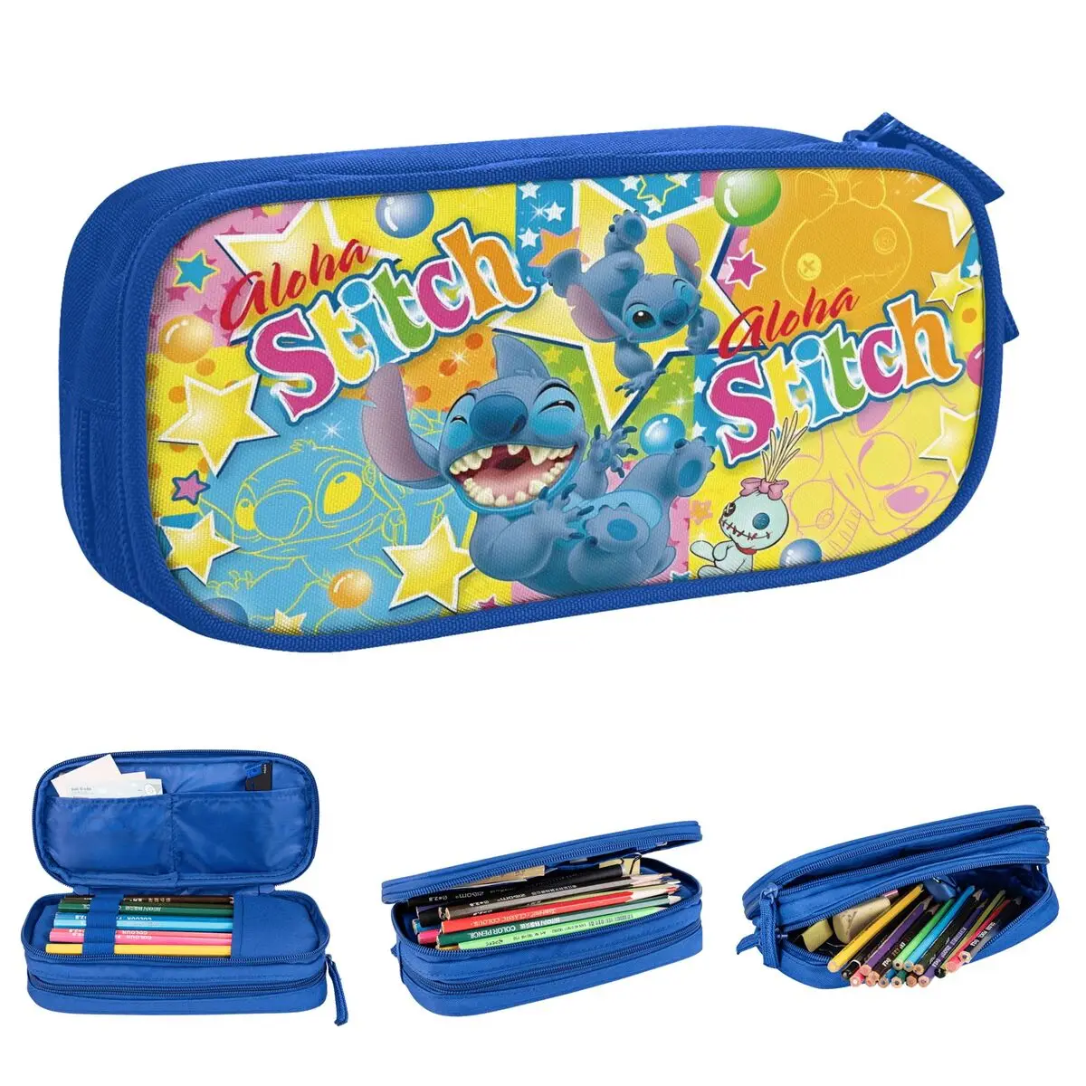 

Stitch Happy Cartoon Pencil Case Creative Colorful Cute Pen Bag Student Large Storage Students School Zipper Pencil Box