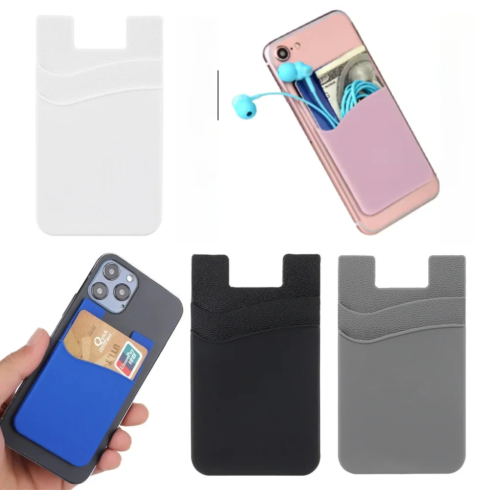Silicone Phone Card Holder Wallet Case Double Layer Phone Wallet Stick On Credit Card Holder Phone Pocket Universal