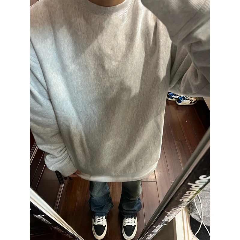 

Мужской свитшот с круглым вырезом из чистого американского хлопка, базовая модель, плотный, для осеннего сезона, повседневный топ