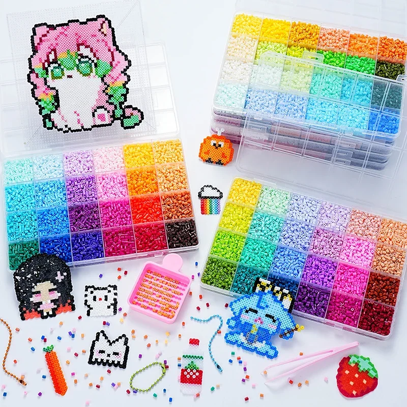 8400Pcs Fuse Beads Kit 144 Colors 2.6mm Melting Beads with Pegboard Ironing Paper Tweezers Hooks DIY Craft Supplies view 5