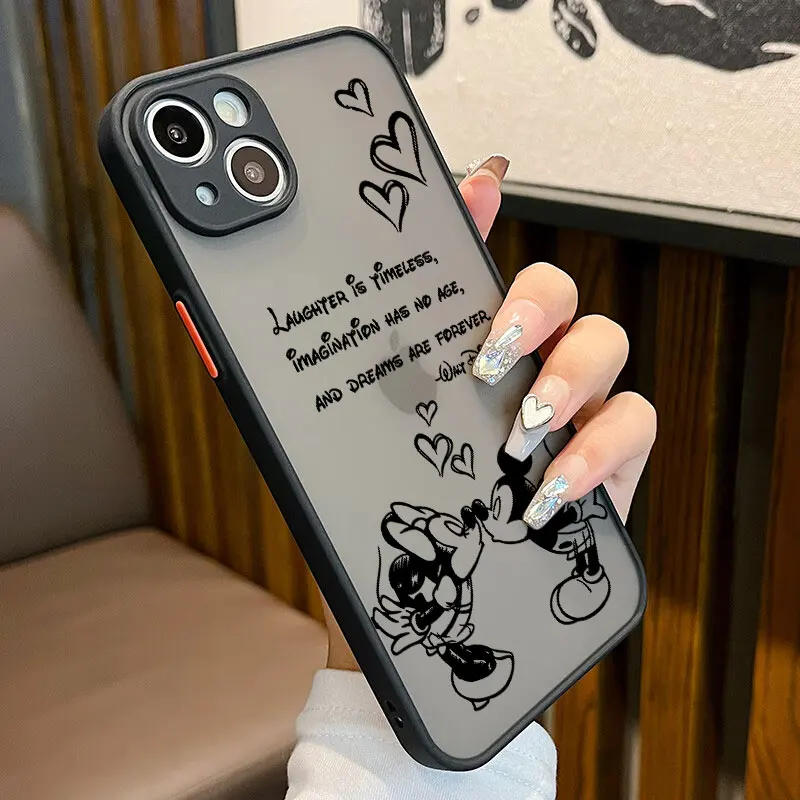 Cartoon Disneies Mikey Minnie Phone For IPhone 16 15 14 13 12 11 Mini Pro Max X XR XSMax 7 8 Plus Matte Transparent Back Cover