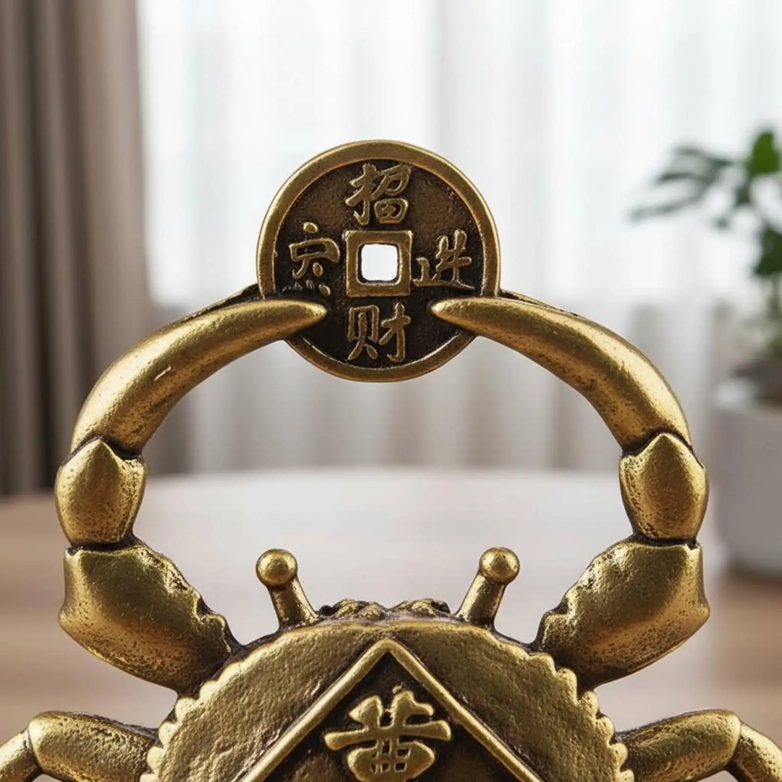Brass Figurine Crab Wealth Symbol Tabletop Decor Artisanal Retro Decoration Item for Entryway or Desk