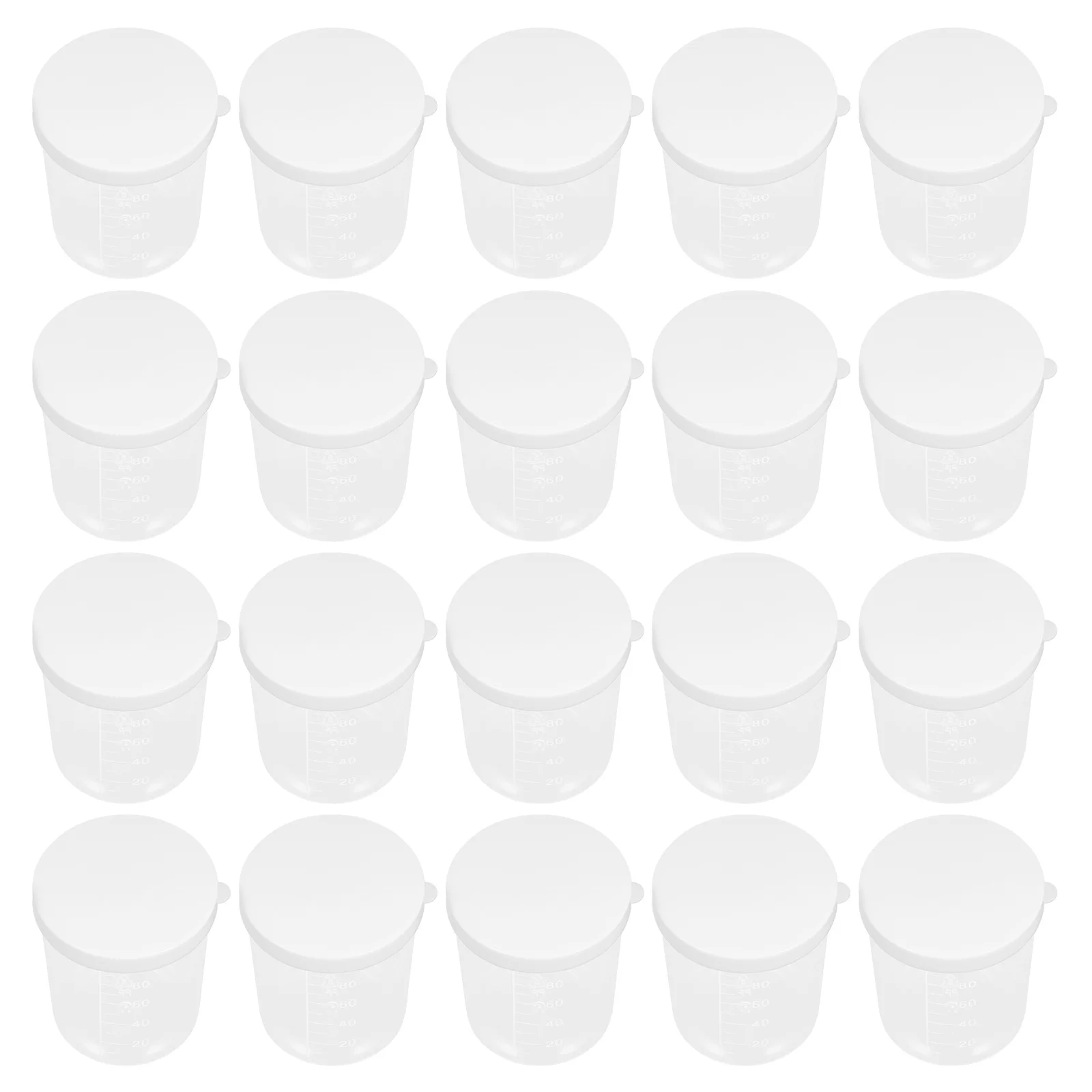 

20pcs Clear Graduated Measuring Cup With Lid 100Ml Sample Containers For Liquid Testing Lab Dosing Mixing Epoxy Resin Specimen
