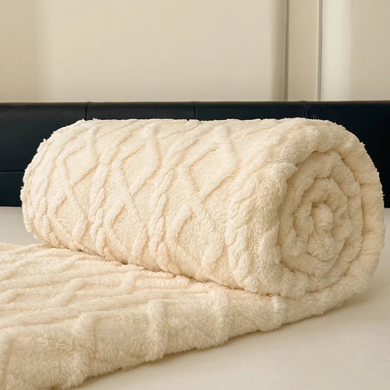 1pc Coral Fleece Blanket for Winter Thick Soft Bedspread Warm Plaids for Beds Single/Queen/King Solid Color Thow Blankets/Plaids