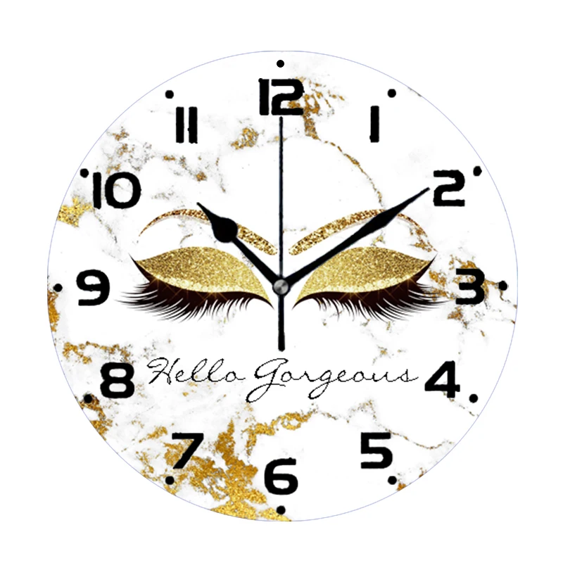 Modern White Gold Glitter Marble Eyelash Makeup Decorative Round Wall Clock for Beauty Salon Eye Lash Wall Watch Gift Home Decor