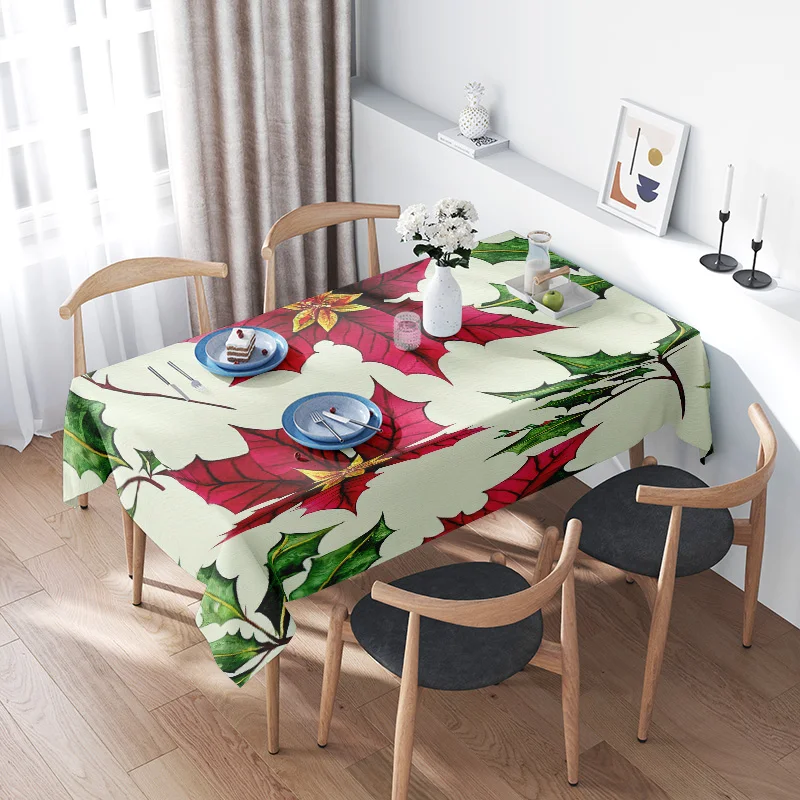 

Vibrant Floral Tablecloth Perfect for Festive Gatherings and Dining Tables Machine Washable in Green, Red White Colors Fits 6 Se