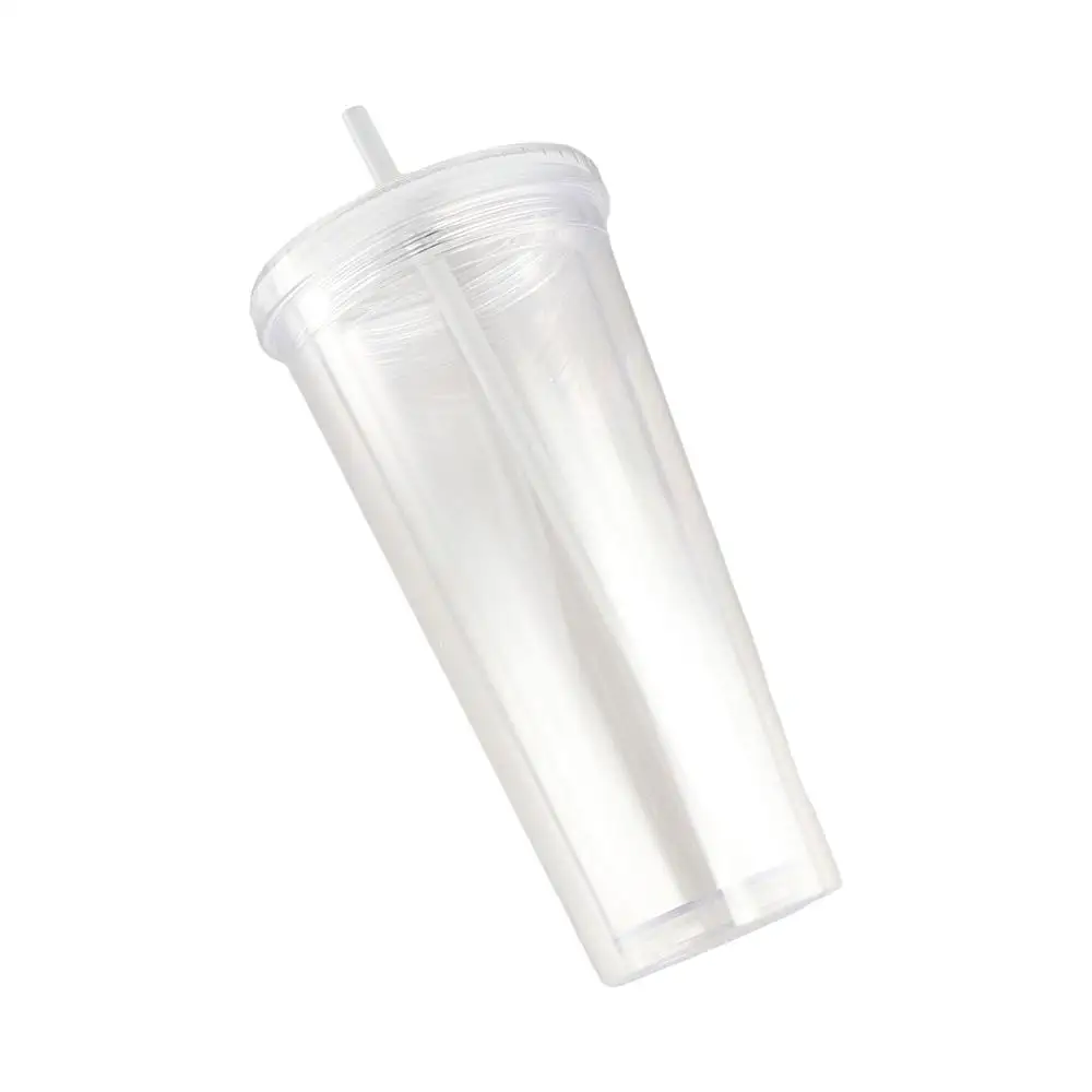 Drinkware 350/450/650ml Clear Tumbler Double-Layer Transparent Water Bottle Plastic with Lid and Straw Iced Coffee Cup Home Use