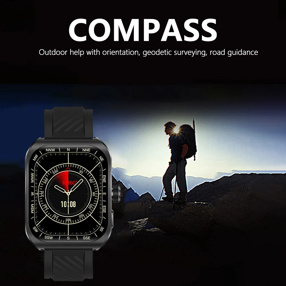 سطح الأعمال Smartwatch الرجال 2.1 HD البوصلة BT معدل ضربات القلب خطوة دعوة الارتفاع ضغط الهواء ساعة 100 + أوضاع رياضية ساعة رياضية