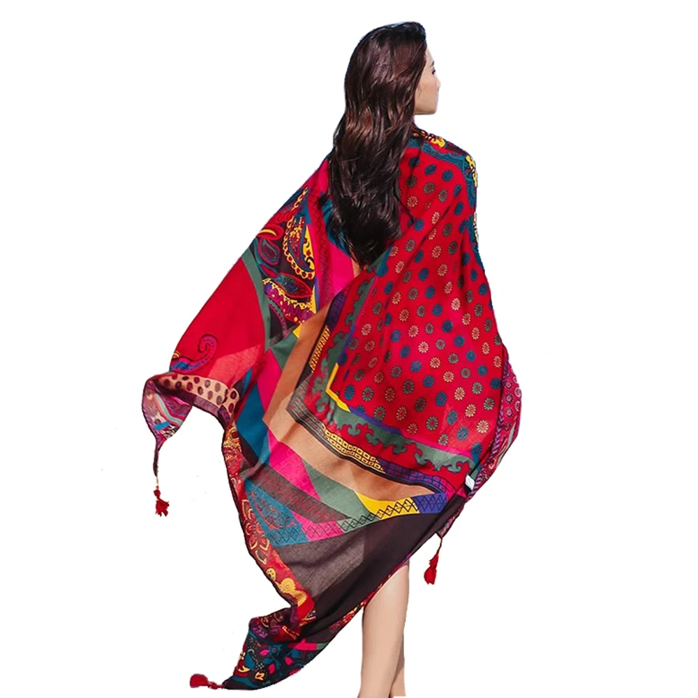 Bikini Bathing Swimwear Cover Up Women Sarong Wrap Scarf Cotton Bohemia Beach Cover Up Sunscreen Shawl Ethnic Style Wrap Scarves